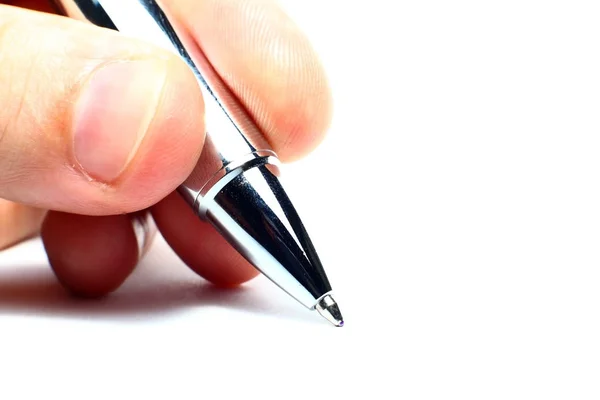 Mão Com Caneta Marcador Tinta Isolado Branco — Fotografia de Stock