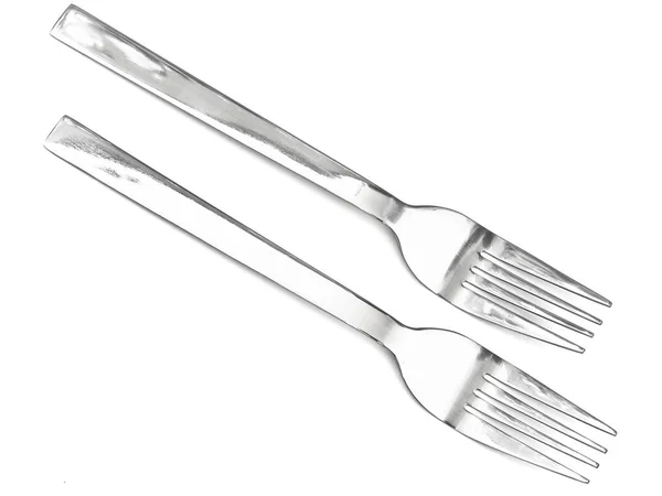 Two Silver Forks White Background — Stock Photo, Image