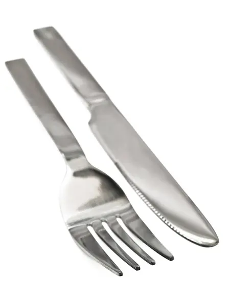 Silver Fork Knife White Background — Stock Photo, Image