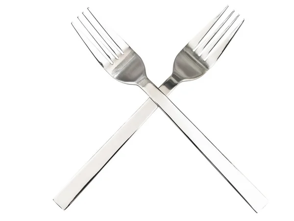 Crossing Silver Forks White Background — Stock Photo, Image
