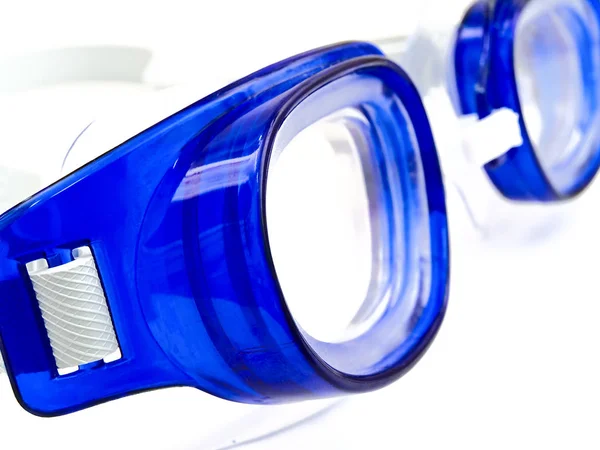 Azul Óculos Natação Contra Fundo Branco — Fotografia de Stock