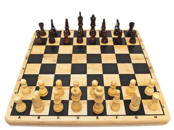Sakktábla Sakktáblával Fehér Háttér Ellen — Stock Fotó