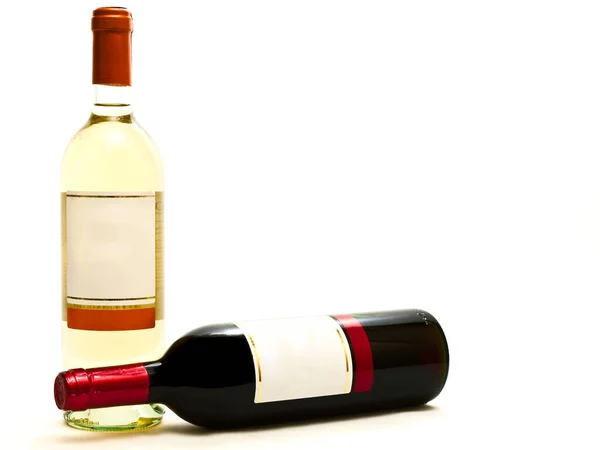 Bottiglie Vino Rosso Bianco Sullo Sfondo Bianco — Foto Stock