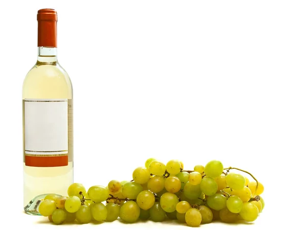 Bottle White Wine Vine White Background — Stock Photo, Image