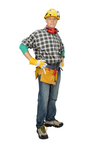 Mature Construction Worker Isolated White — Stock Photo, Image