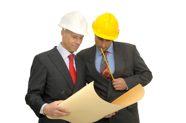 Zwei Ingenieure Isoliert Vor Weißem Hintergrund — Stockfoto