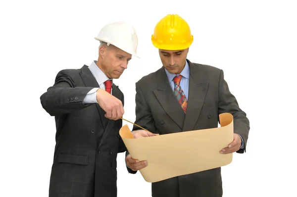 Twee Ingenieurs Geïsoleerd Tegen Een Witte Achtergrond — Stockfoto