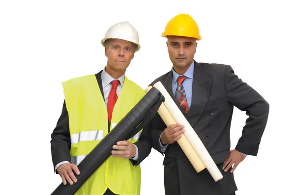 Twee Ingenieurs Geïsoleerd Tegen Een Witte Achtergrond — Stockfoto