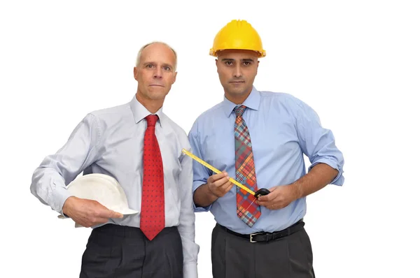 Dos Ingenieros Aislados Sobre Fondo Blanco — Foto de Stock