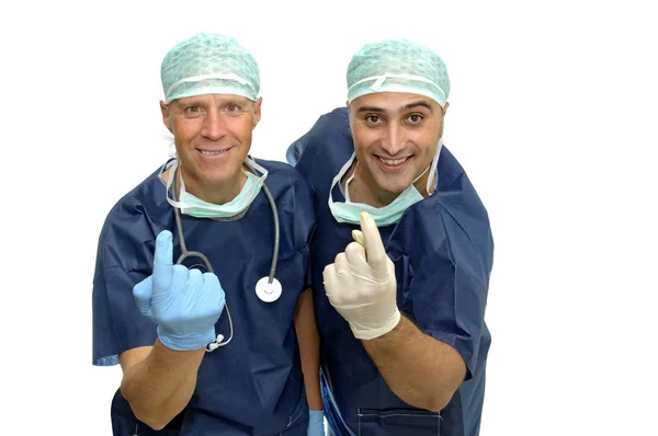 Equipe Médicos Uniforme Isolado Branco — Fotografia de Stock