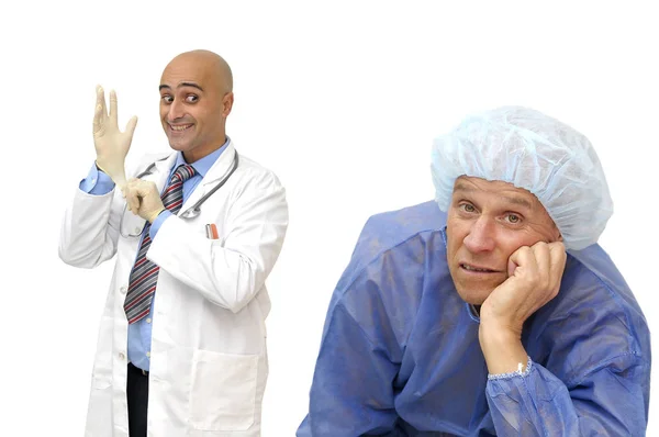 Γιατρός Βάζει Γάντια Του Για Εξετάσει Έναν Ασθενή Απομονωμένο Στα — Φωτογραφία Αρχείου