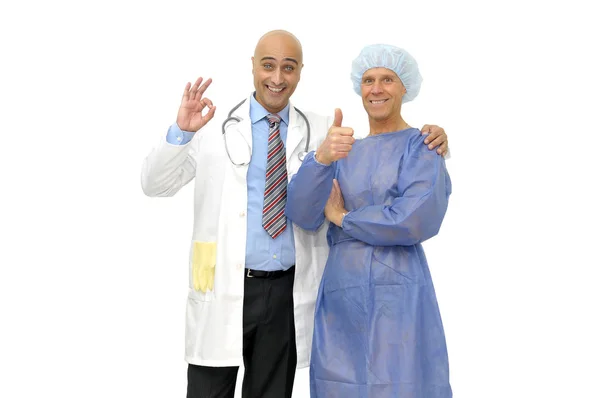 Doctor Hablando Con Paciente Aislado Blanco —  Fotos de Stock