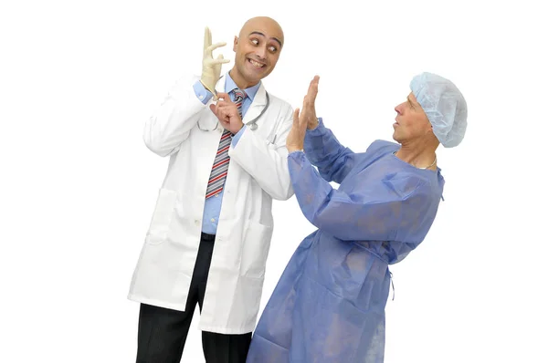Médico Que Prepara Para Examinar Paciente Isolado Branco — Fotografia de Stock