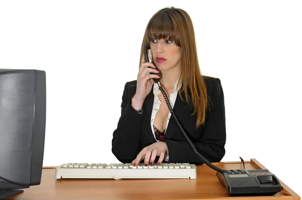 Geschäftsfrau Mit Telefon Isoliert Weiß — Stockfoto