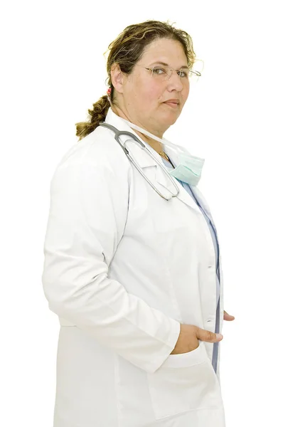 Γυναίκα Γιατρός Απομονωμένη Στα Λευκά — Φωτογραφία Αρχείου