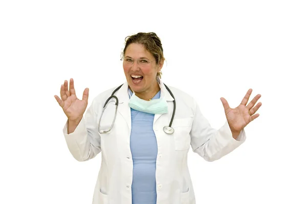 Kobieta Lekarz Izolowany Kolorze Białym — Zdjęcie stockowe