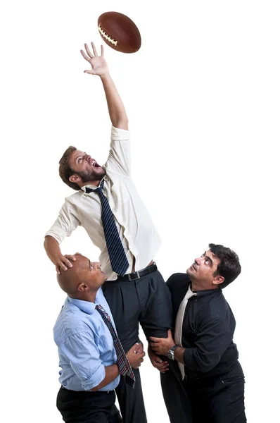 Empresarios Jugando Rugby Aislados Blanco — Foto de Stock