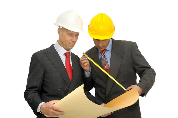 Twee Ingenieurs Geïsoleerd Tegen Een Witte Achtergrond — Stockfoto