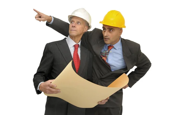 Twee Ingenieurs Geïsoleerd Tegen Een Witte Achtergrond — Stockfoto