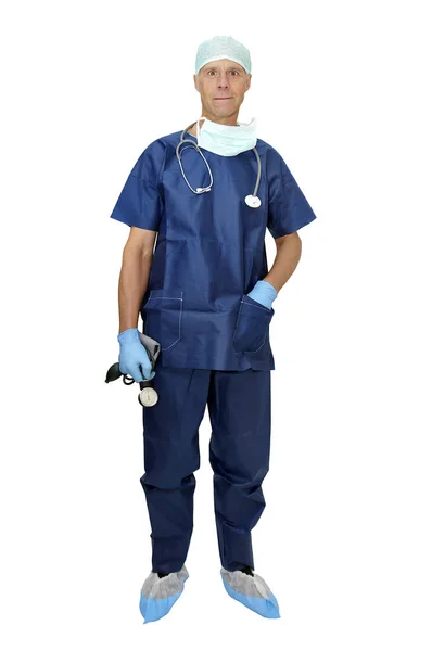 Arzt Uniform Posiert Isoliert Weiß — Stockfoto