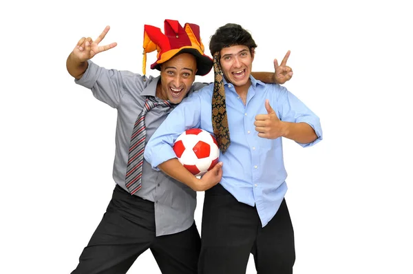 Two Businessman Soccer Ball Partying Isolated White — Stock Photo, Image