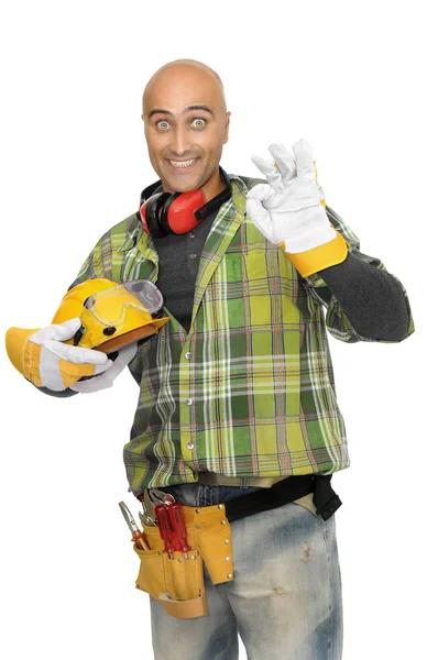 Constructor Worker Isolated White — Stock Photo, Image