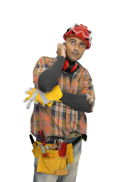 Constructor Worker Isolated White — Stock Photo, Image