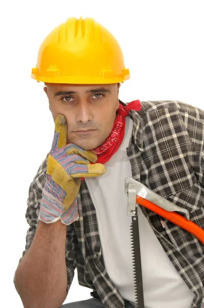 Trabajador Con Vista Aislada Sobre Fondo Blanco — Foto de Stock