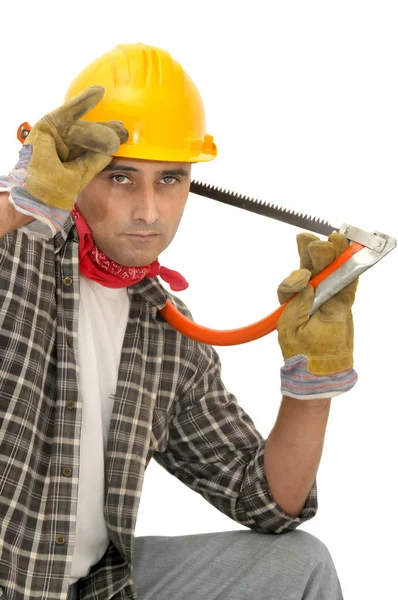 Trabajador Con Vista Aislada Sobre Fondo Blanco — Foto de Stock