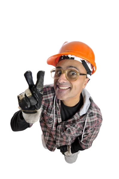 Constructor Werknemer Met Grote Glazen Geïsoleerd Wit — Stockfoto