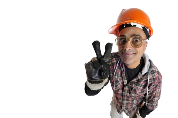 Constructor Worker Big Glasses Isolated White — Stock Photo, Image
