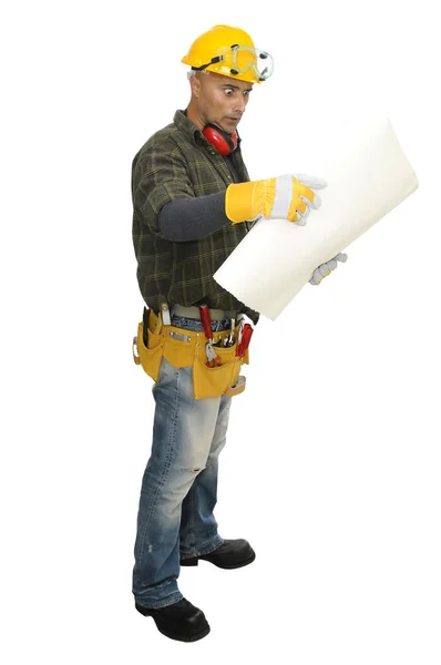 Construction Worker Isolated White — Stock Photo, Image