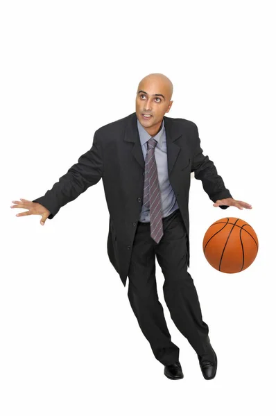 Geschäftsmann Mit Basketball Weiß — Stockfoto