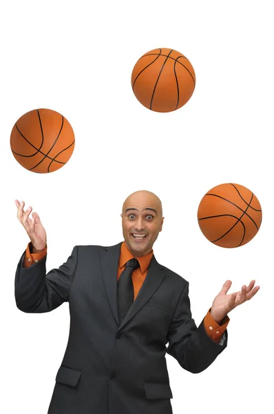 Geschäftsmann Mit Basketball Weiß — Stockfoto