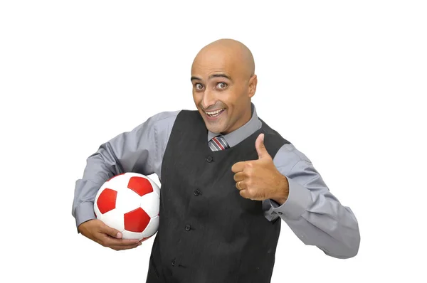 Geschäftsmann Mit Weißem Fußball — Stockfoto