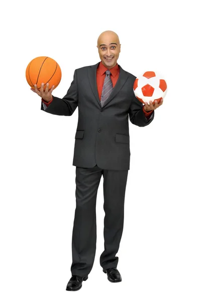 白で隔離されたボールを持つビジネスマン — ストック写真
