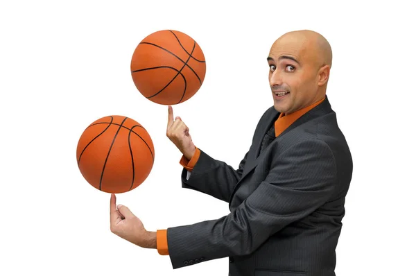 Homme Affaires Avec Ballon Basket Isolé Blanc — Photo