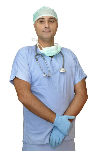 Dottore Uniforme Posa Isolato Bianco — Foto Stock