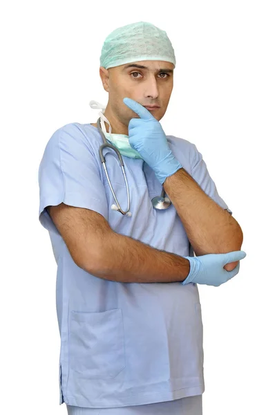 Doctor Uniforme Posando Aislado Blanco — Foto de Stock