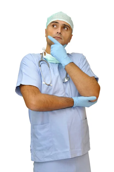 Läkare Uniform Poserar Isolerad Vitt — Stockfoto