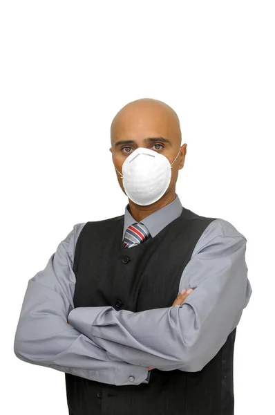 白に隔離された保護マスクを持つビジネスマン — ストック写真