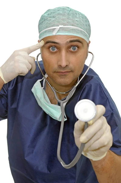 Steteskoplu Doktor Beyazla Izole Edilmiş — Stok fotoğraf
