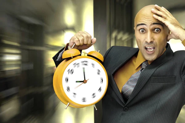 Businessman Holding Big Alarm Clock — Stock Photo, Image