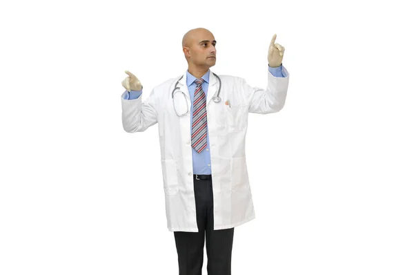Doctor Apuntando Aislado Blanco — Foto de Stock