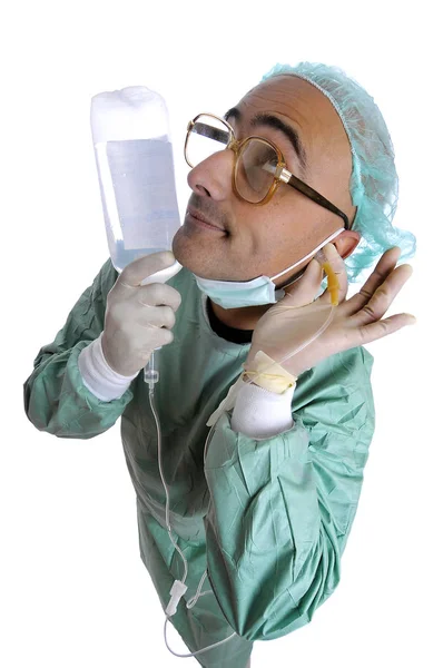 Galning Läkare Uniform Med Serum — Stockfoto