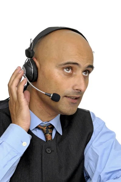 Businessman Headset Isolated White — Stock Photo, Image