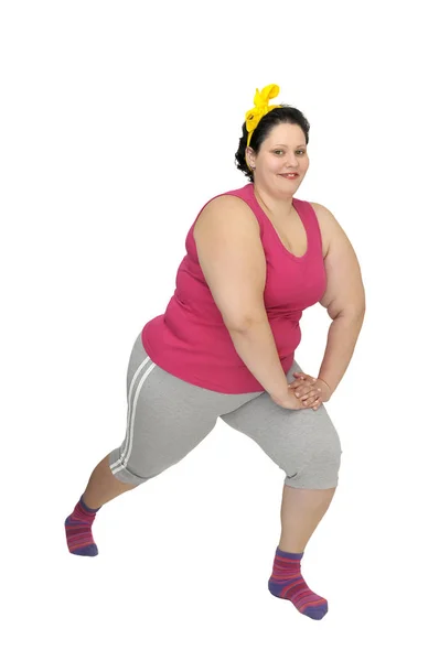 Большая Девочка Делает Фитнес Упражнения Изолированы Белом — стоковое фото