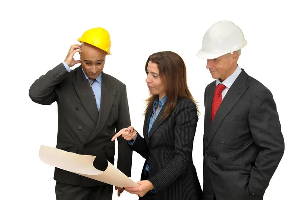 Equipo Ingenieros Aislados Blanco — Foto de Stock