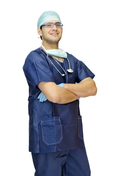 Doctor Uniforme Posando Aislado Blanco — Foto de Stock