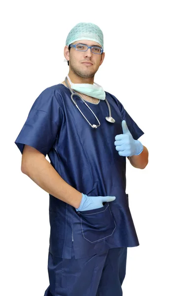 Doutor Uniforme Posando Isolado Branco — Fotografia de Stock